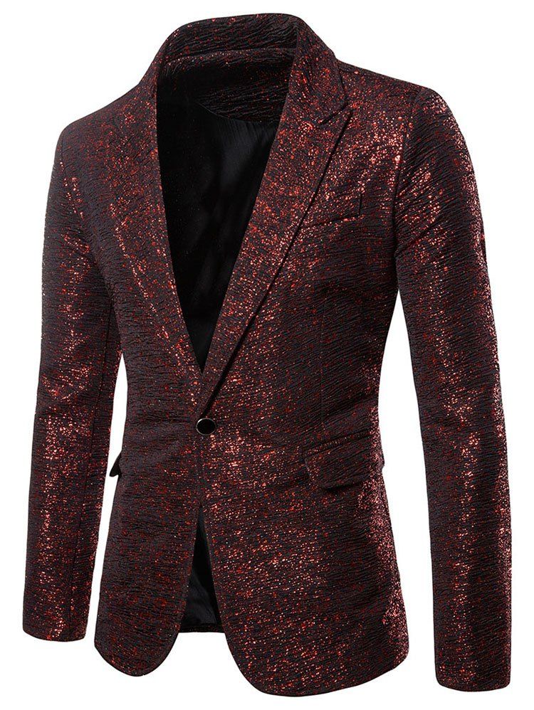 

Glitter Gilding Print One Button Party Blazer, Red wine