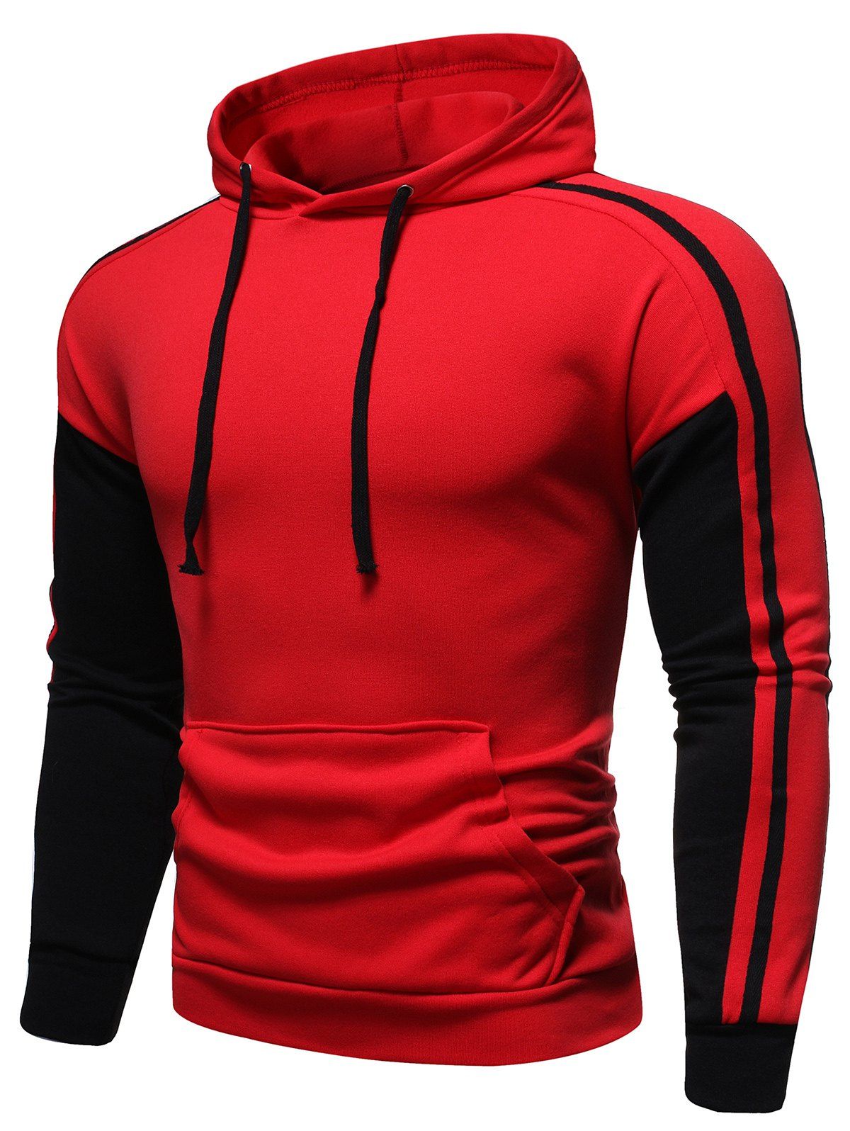

Contrast Trim Splicing Pocket Hoodie, Red