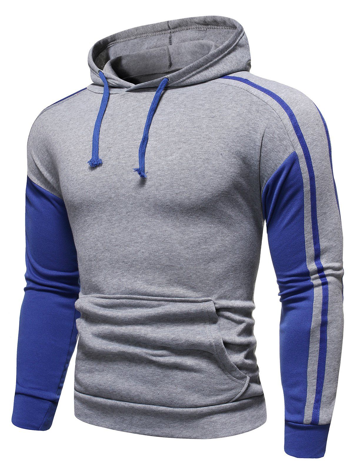 

Contrast Trim Splicing Pocket Hoodie, Light gray