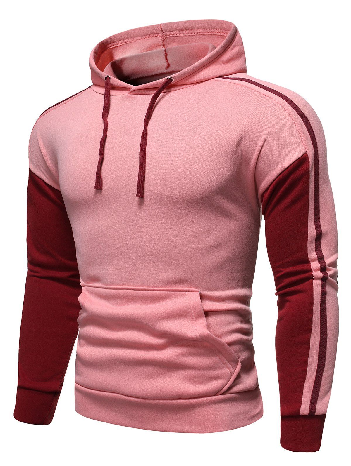 

Contrast Trim Splicing Pocket Hoodie, Pink