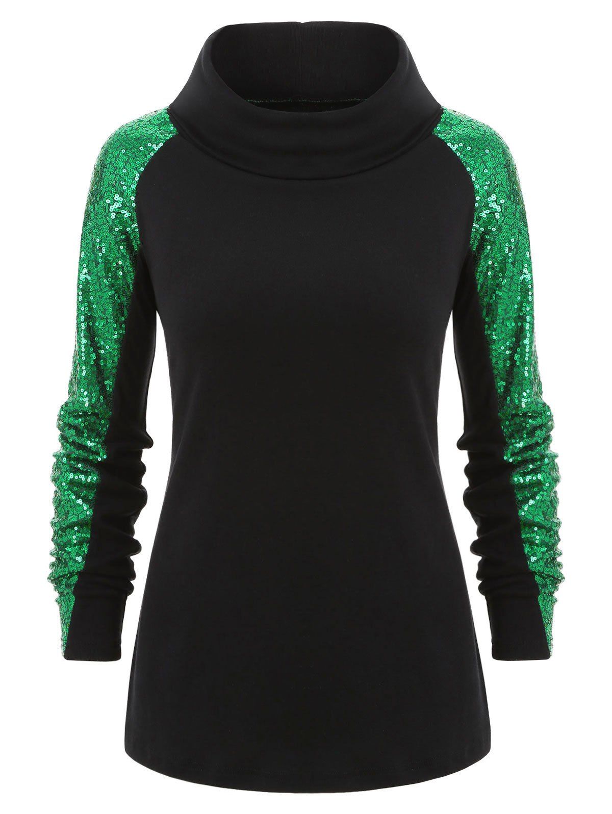 

Cowl Neck Sequins Sleeve Knitwear, Black