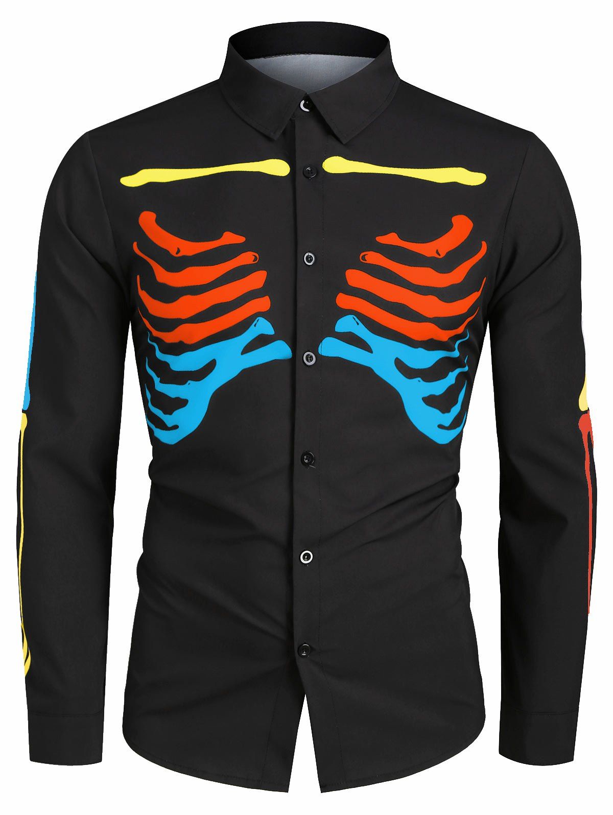 

Halloween Skeleton Print Long-sleeved Shirt, Multi-a