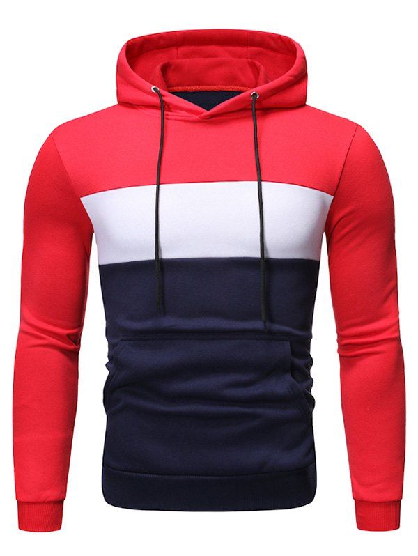 

Color Block Fleeces Drawstring Hoodie, Red