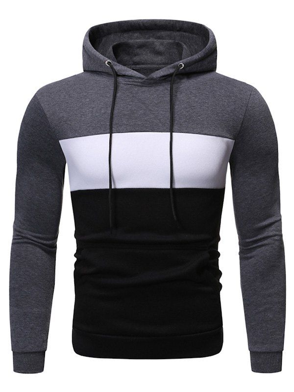 

Color Block Fleeces Drawstring Hoodie, Dark gray