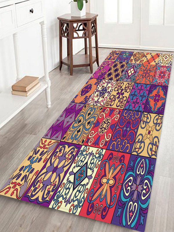 

Bohemian Plaid Pattern Non-Slip Quick Dry Floor Pad Rug, Purple iris