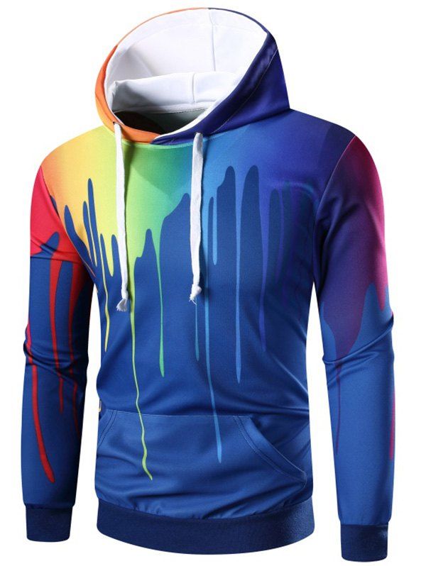 

Colorful Splatter Painting Print Kangaroo Pocket Hoodie, Blue