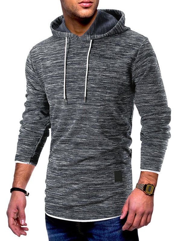 

Contrast Trim Pullover Drawstring Hoodie, Cadetblue