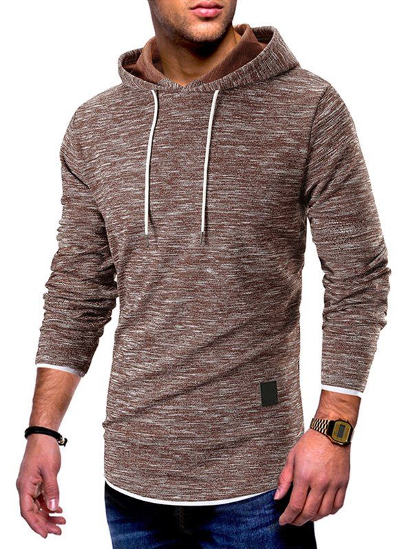 

Contrast Trim Pullover Drawstring Hoodie, Coffee