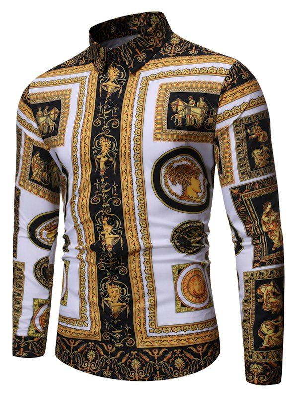 

Vintage Baroque Print Long Sleeves Shirt, Multi-b