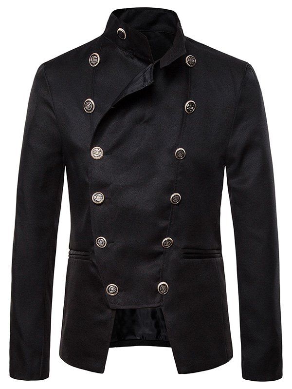 

Gothic Double Breasted Stand Collar Blazer, Black