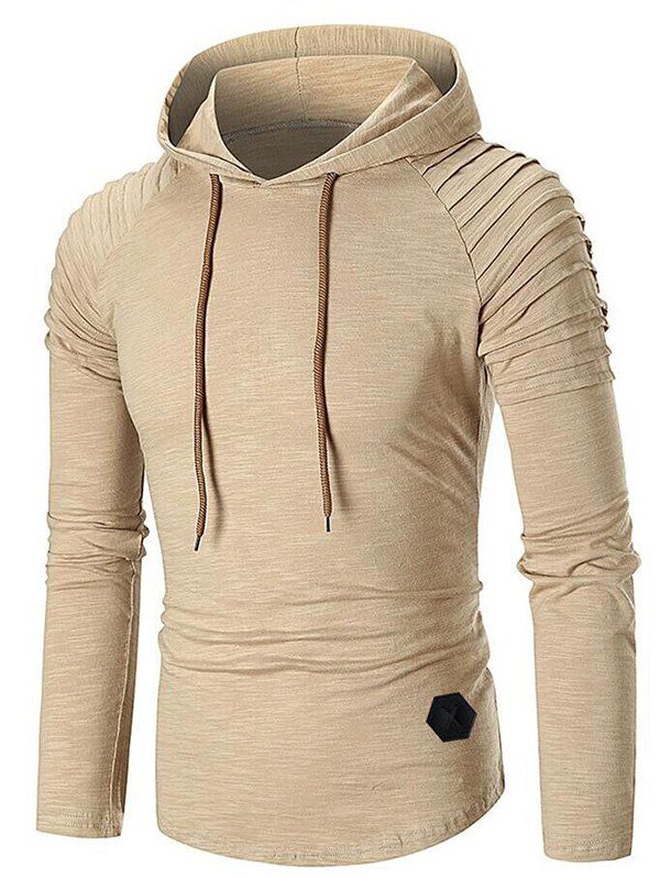 

Pleated Raglan Sleeve Solid Color Hoodie, Khaki