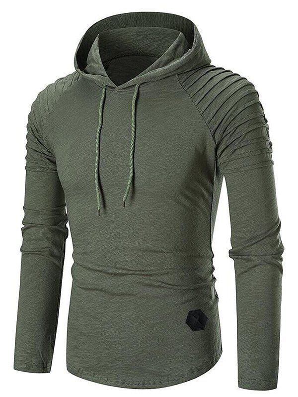 

Pleated Raglan Sleeve Solid Color Hoodie, Army green