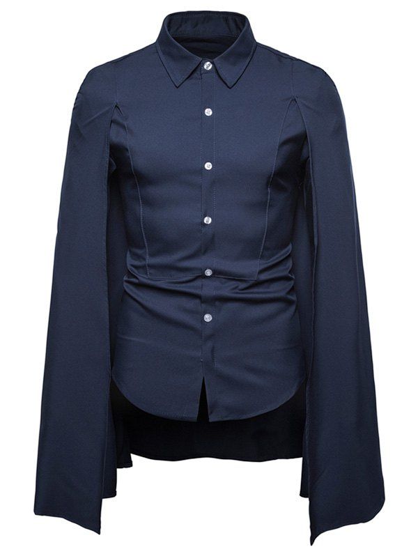 

Halloween Cool Plain Button Gothic Cape Shirt, Cadetblue