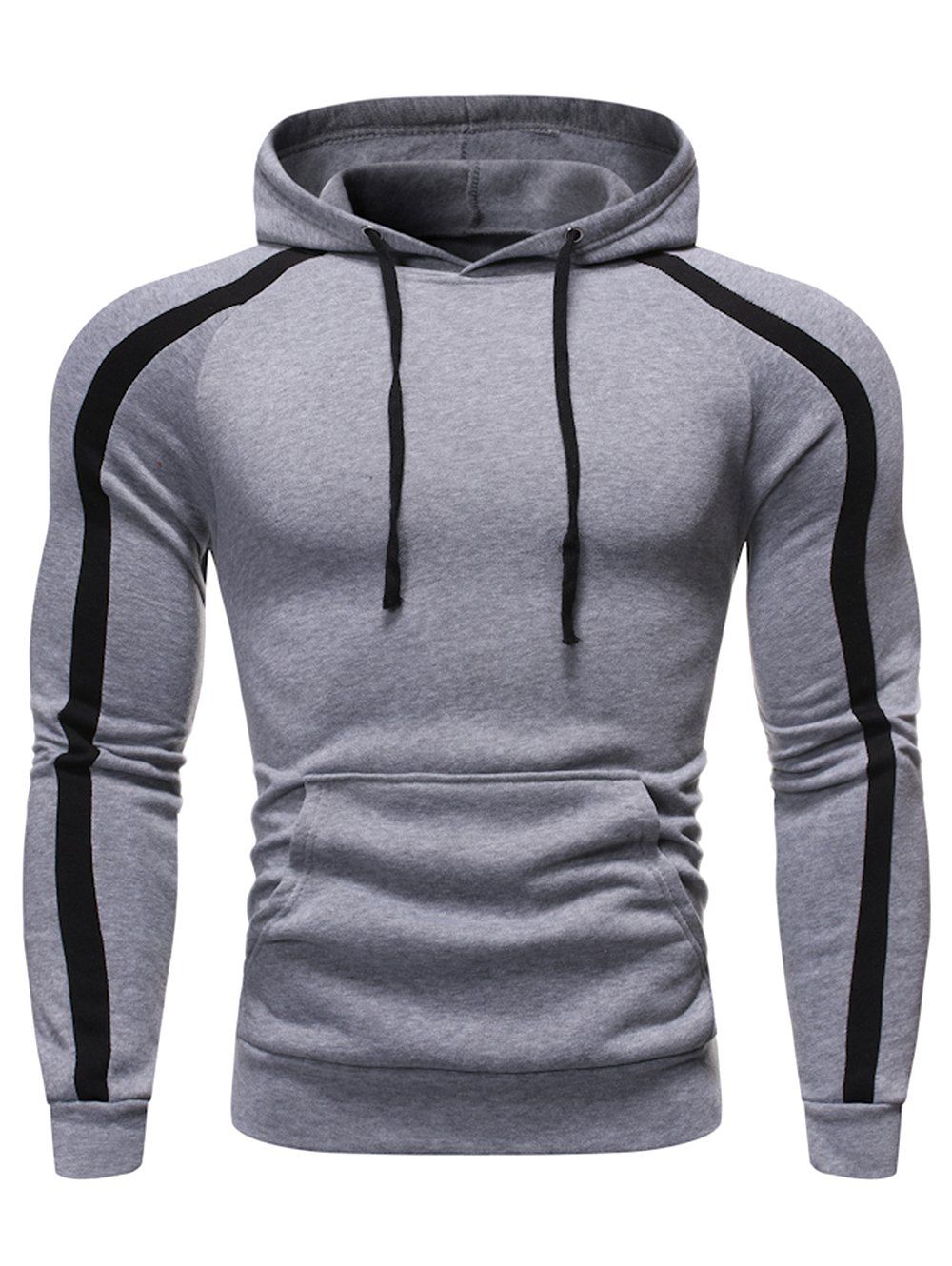 

Color Panel Kangaroo Pocket Design Pullover Hoodie, Light gray
