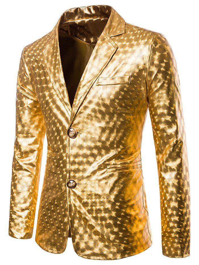 

Metallic Geometric Single Breasted Party Blazer, Gold