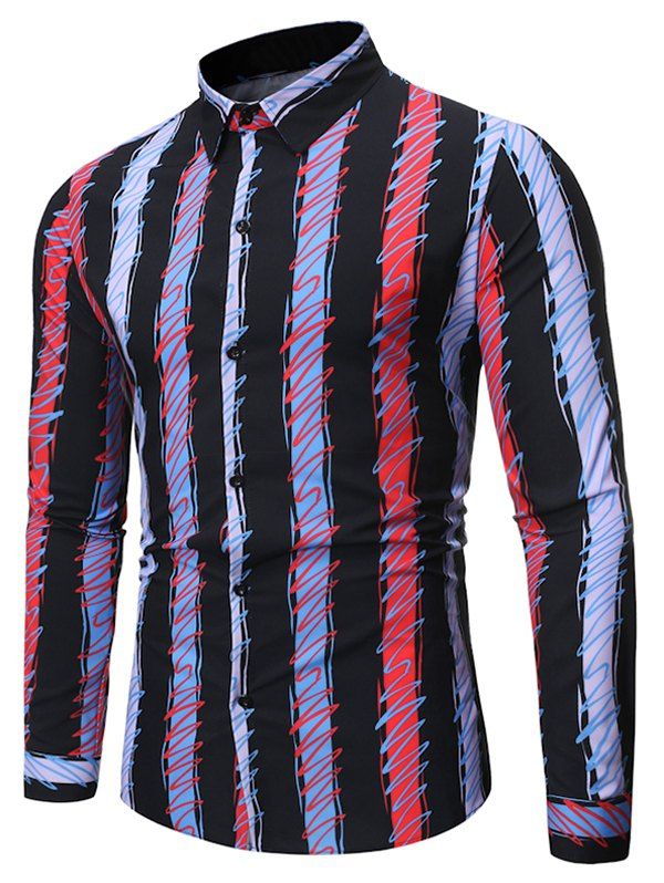 

Colorful Striped Print Full Sleeves Shirt, Black