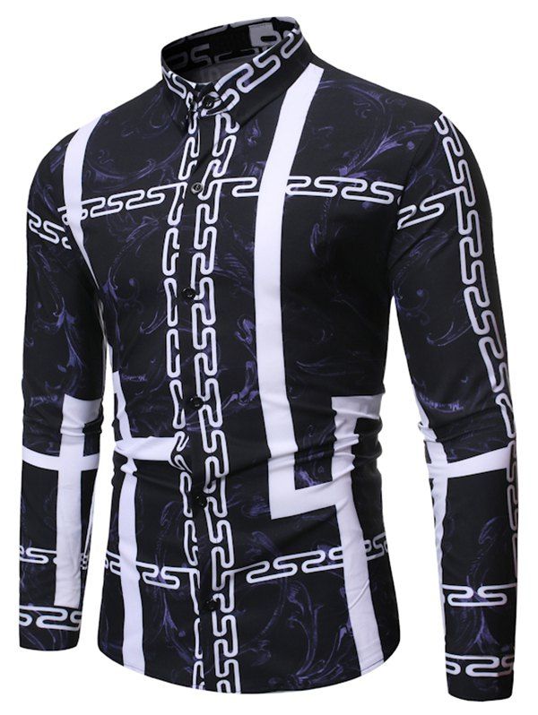 

Chain Print Casual Long Sleeves Shirt, Black