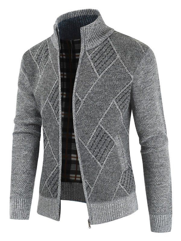 

Casual Geometric Pattern Zip Up Cardigan, Light gray
