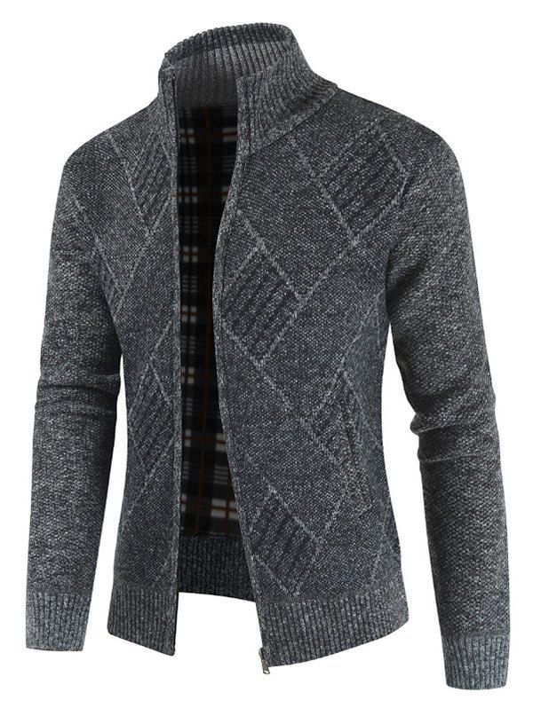 

Casual Geometric Pattern Zip Up Cardigan, Dark gray
