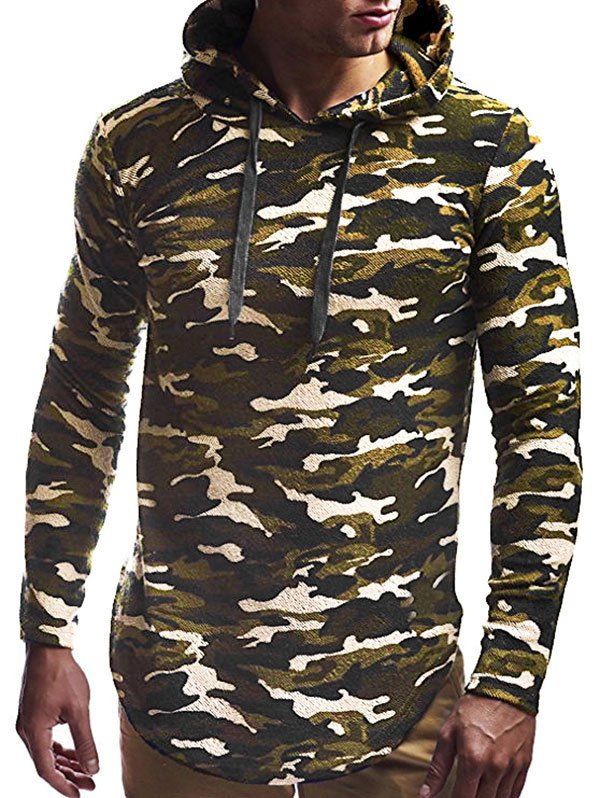 

Long Sleeve Curved Hem Pullover Tunic Hoodie, Camouflage green