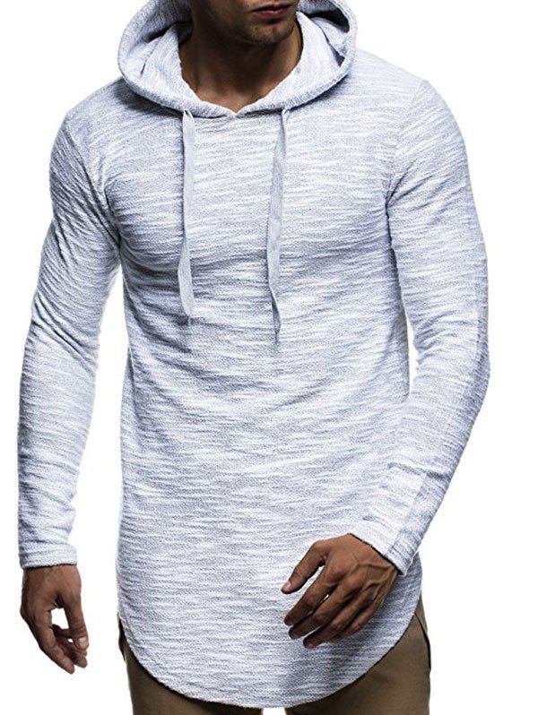 

Long Sleeve Curved Hem Pullover Tunic Hoodie, Light gray