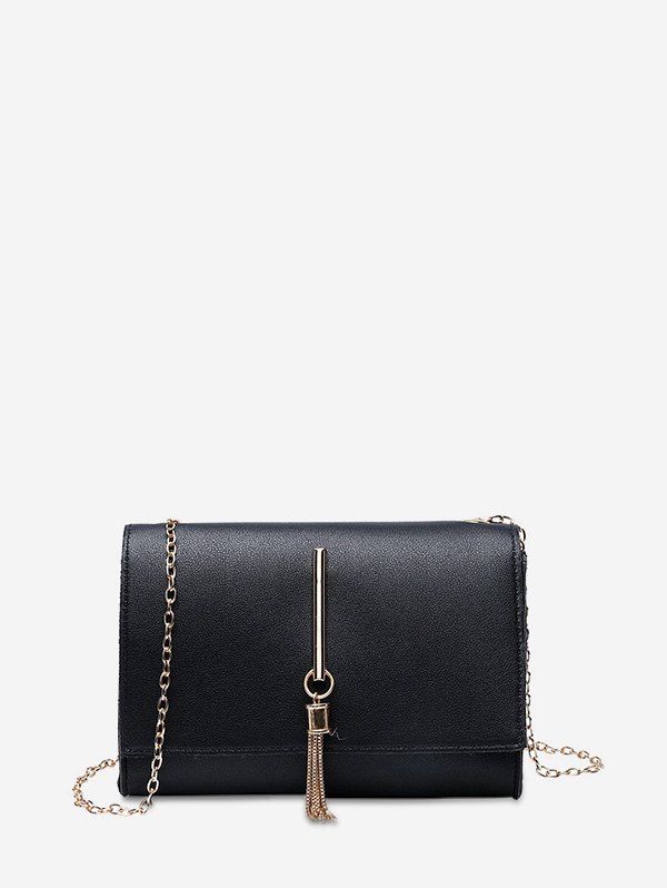 

Tassel Chain Rectangle Bar Cover Crossbody Bag, Black