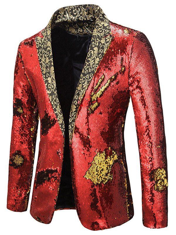 

Glitter Convertible Sequins Lapel Party Blazer, Red