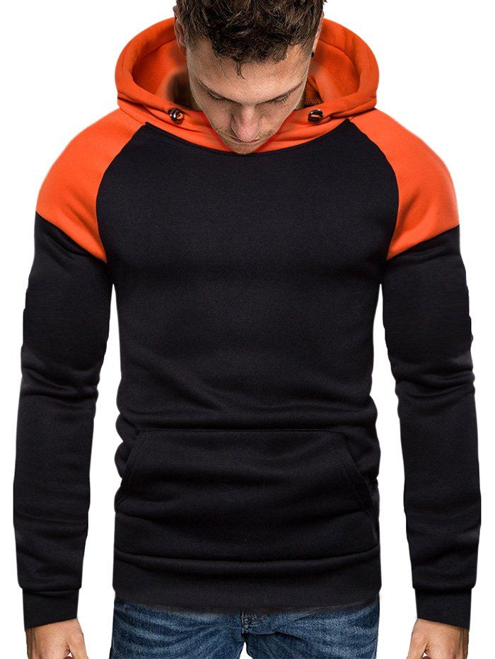 

Casual Color-blocking Hoodie, Pumpkin orange