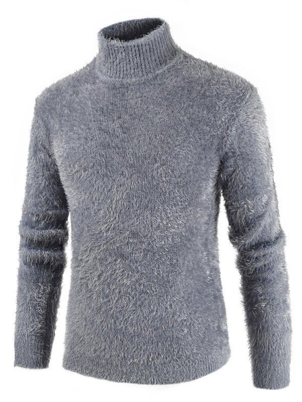 

Casual Solid Color Mock Neck Sweater, Light gray