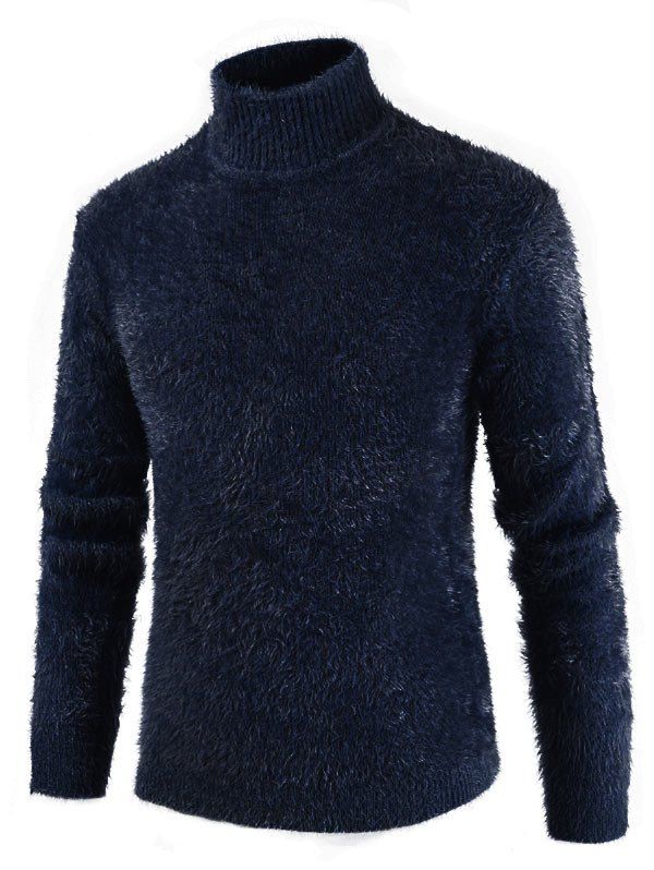 

Solid Color Mock Neck Long Sleeves Sweater, Cadetblue