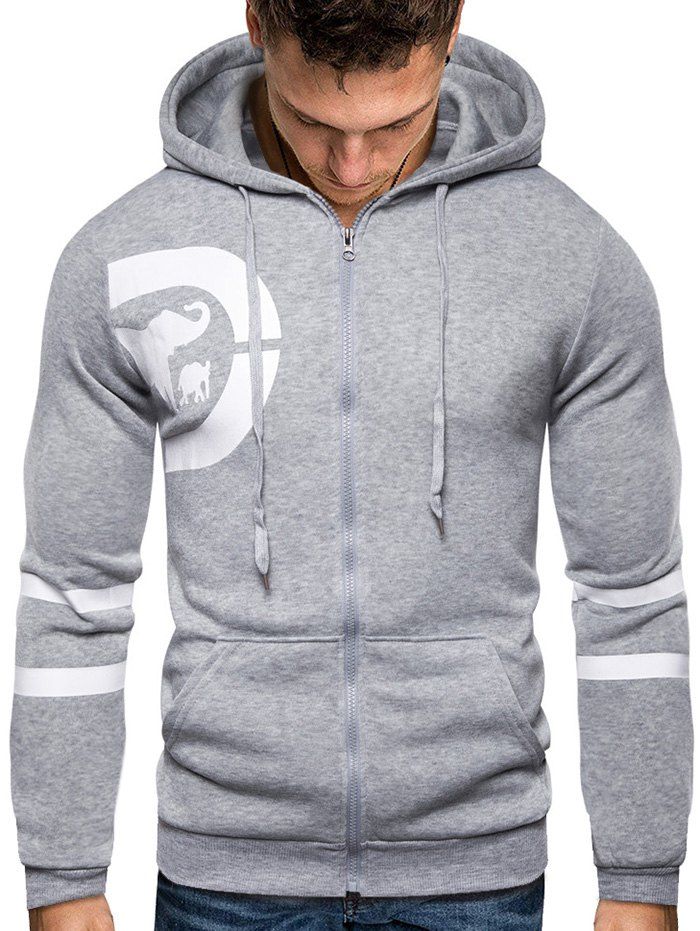 

Animal Pattern Zip Up Hoodie, Gray cloud