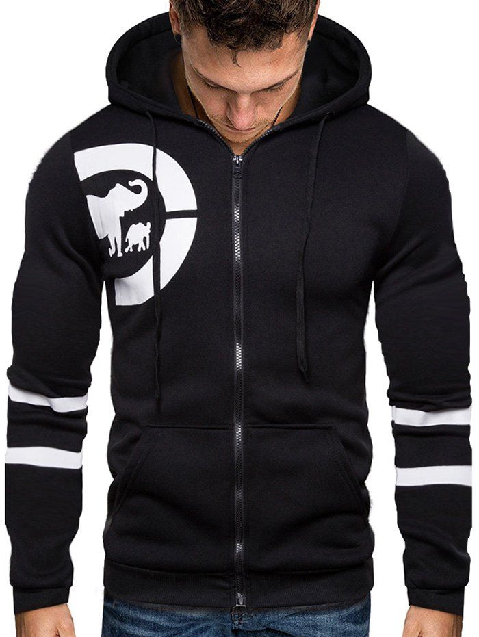 

Animal Pattern Zip Up Hoodie, Black