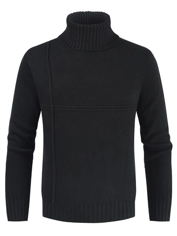 

Solid Color Casual Turtleneck Sweater, Black
