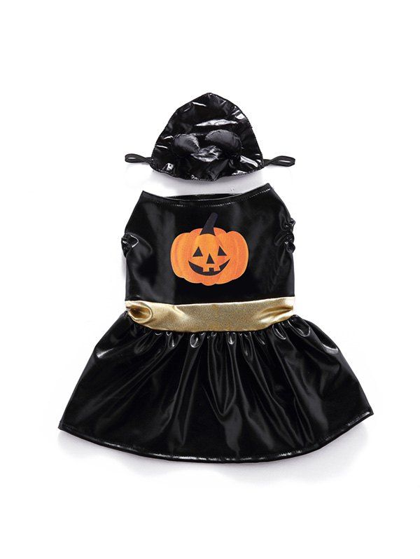 

Halloween Pumpkin Dress with Hat for Pet, Black