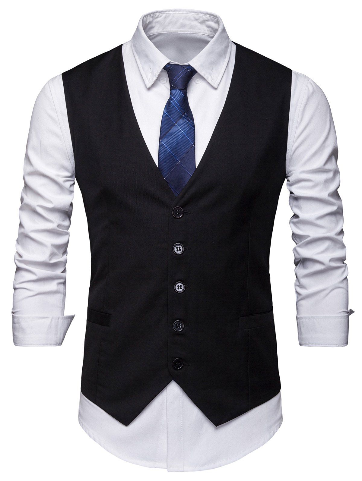 

Casual Solid Color Single-breasted Waistcoat, Black