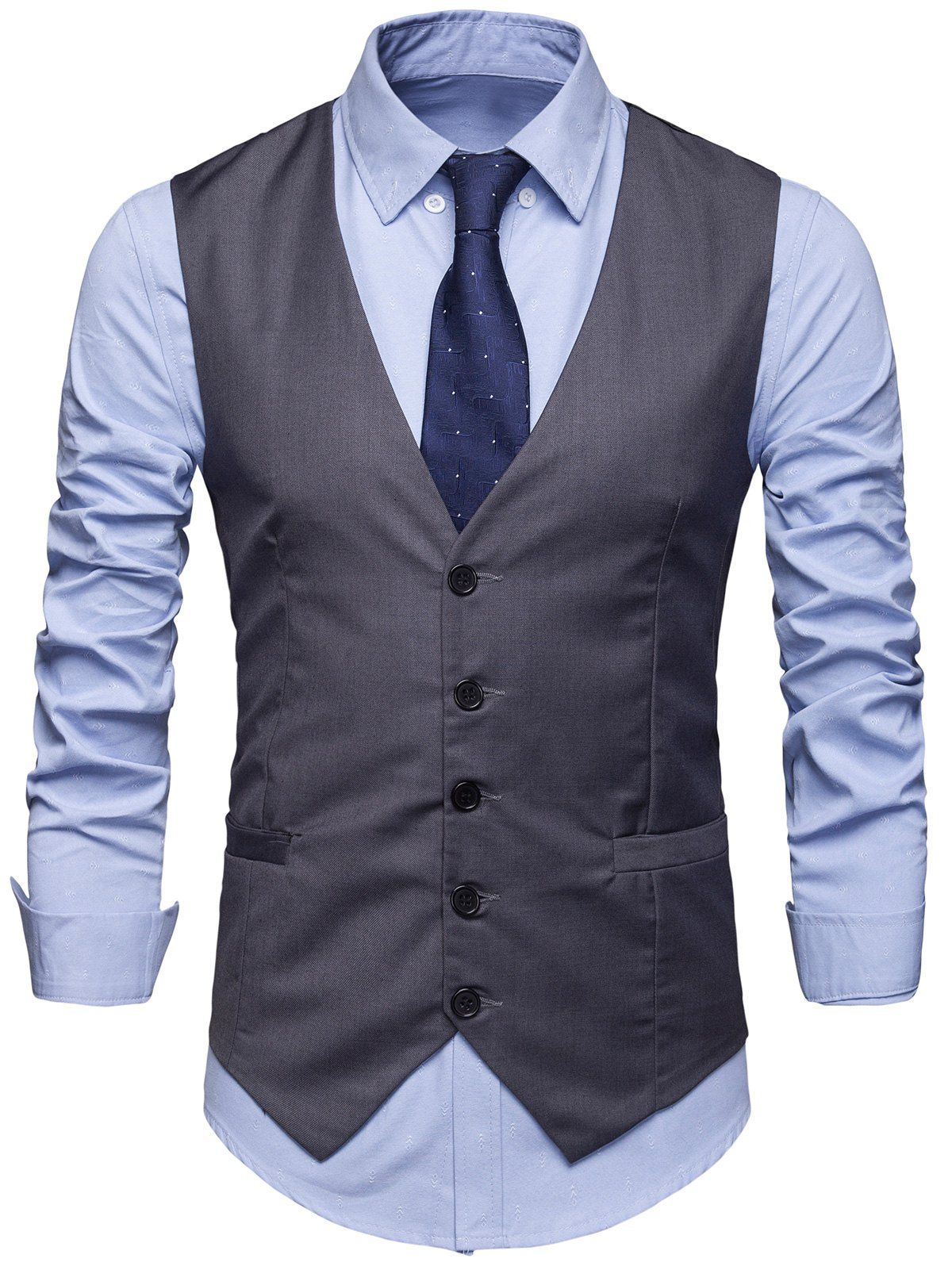 

Casual Solid Color Single-breasted Waistcoat, Gray