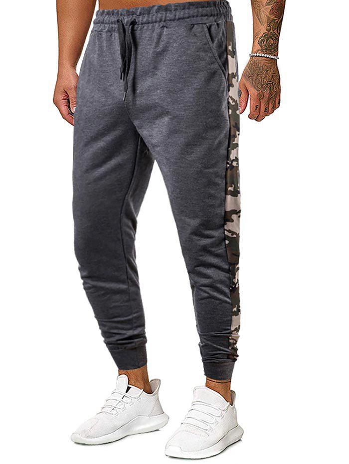 

Camo Print Drawstring Casual Pants, Ash gray