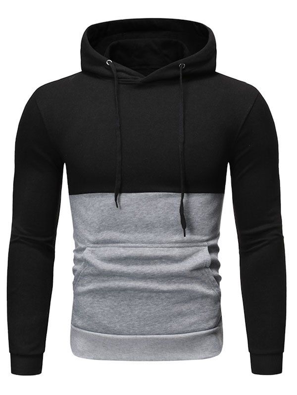 

Two Tone Color Panel Pullover Hoodie, Black