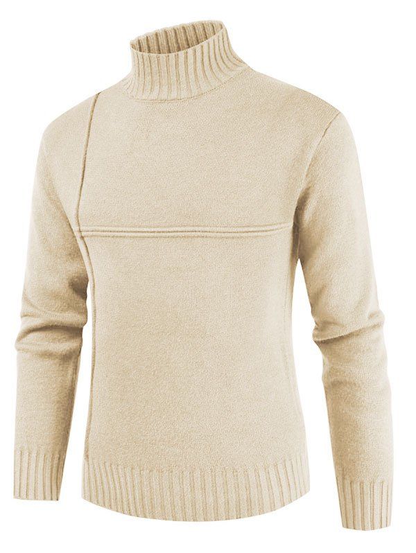 

Solid Color Mock Neck Casual Sweater, Cornsilk