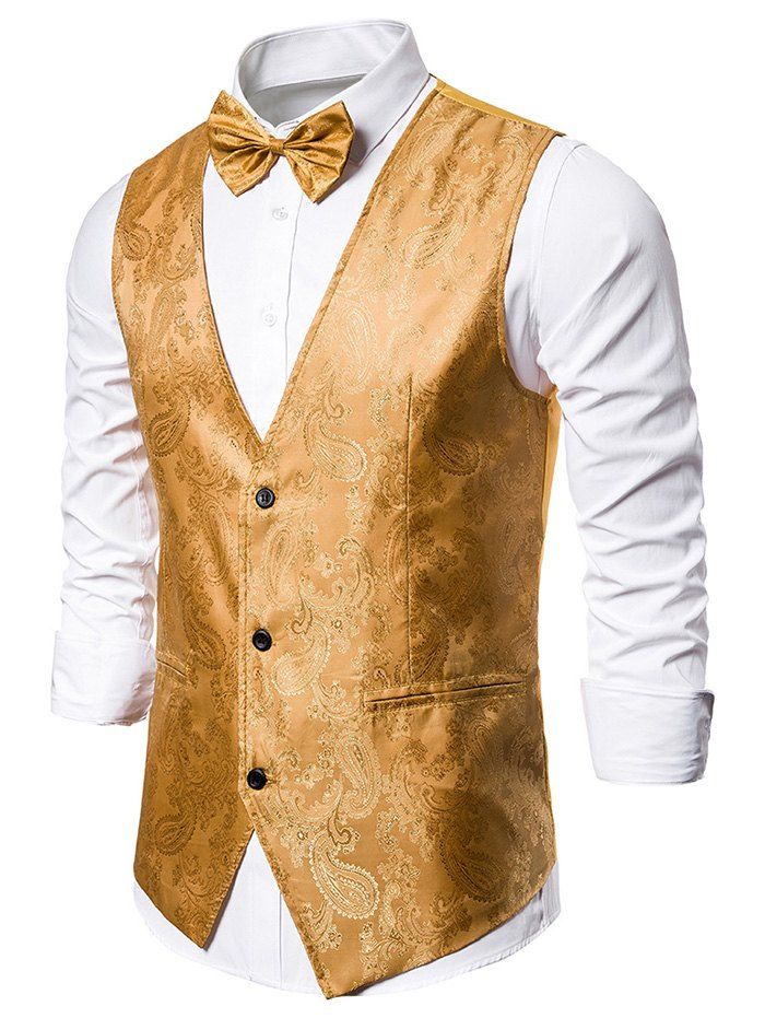 

Paisley Jacquard Tuxedo Vest with Bow Tie, Yellow