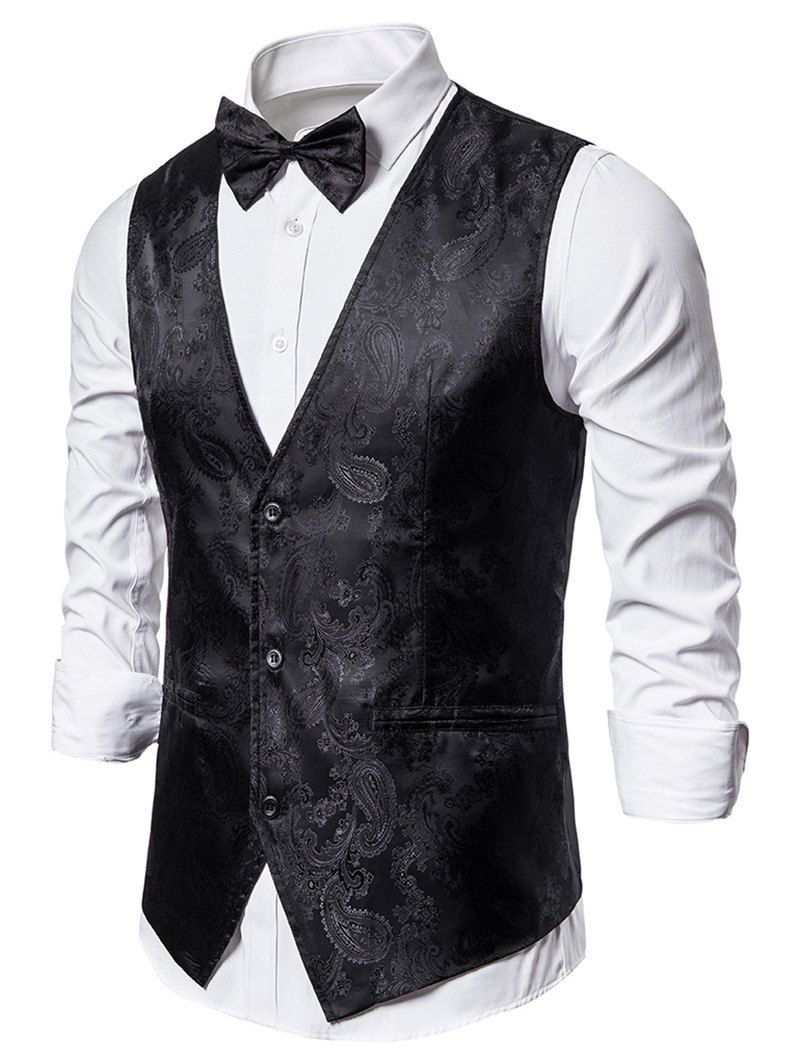 

Paisley Jacquard Tuxedo Vest with Bow Tie, Black