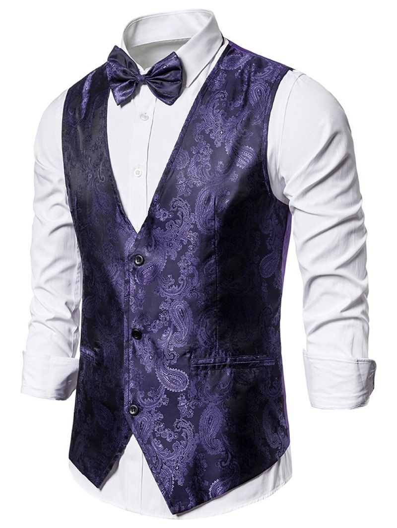 

Paisley Jacquard Tuxedo Vest with Bow Tie, Purple iris