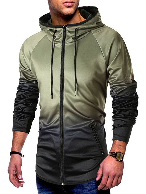 

Ombre Print Curved Hem Raglan Sleeve Sport Hoodie, Army green