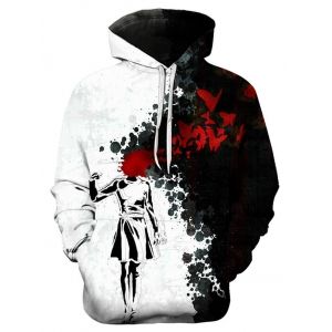 

Halloween Blood Girl Printed Splash Ink Hoodie, Black