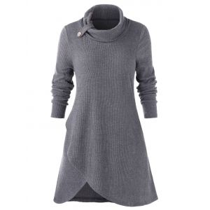 

Plus Size Turn-down Collar Split Solid Sweater, Battleship gray
