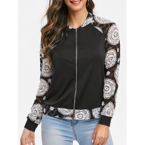 

Ditsy Print Zipper Fly Raglan Sleeve Coat, Black