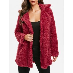 

Invisible Button Longline Faux Fur Coat, Red wine