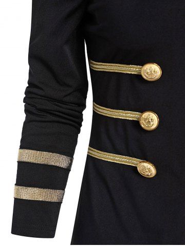 

Zipper Fly Contrast Long Sleeve Coat, Black