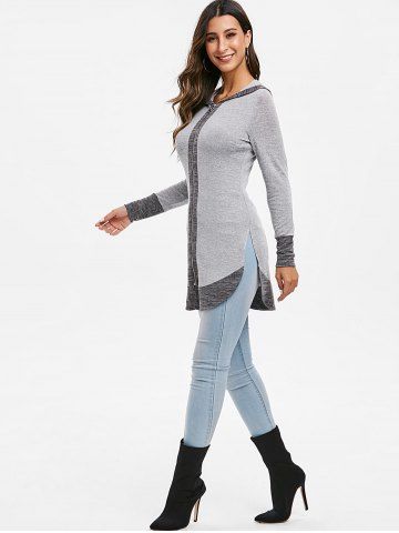 

Contrast Trim Slit Hooded Marled Coat, Gray cloud