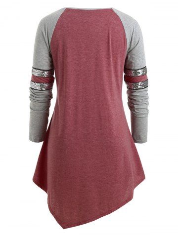 

Plus Size V Neck Colorblock Criss Cross T Shirt, Cherry red